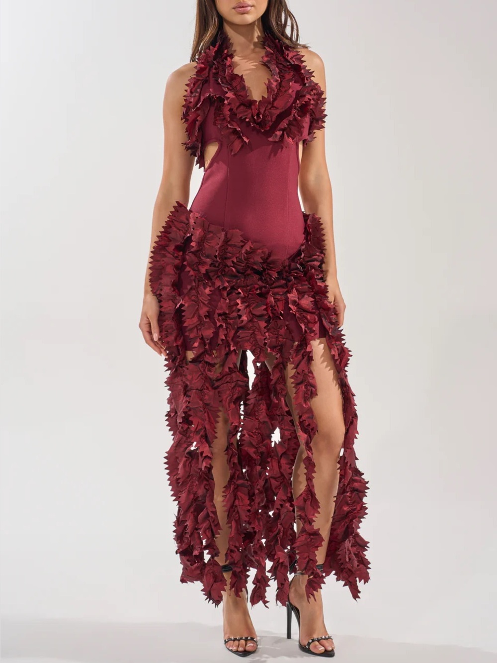 Sculptural Burgundy Dress